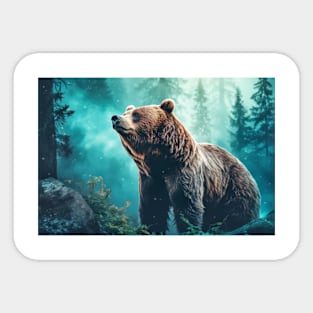 Grizzly Bear Animal Wildlife Wilderness Colorful Realistic Illustration Sticker